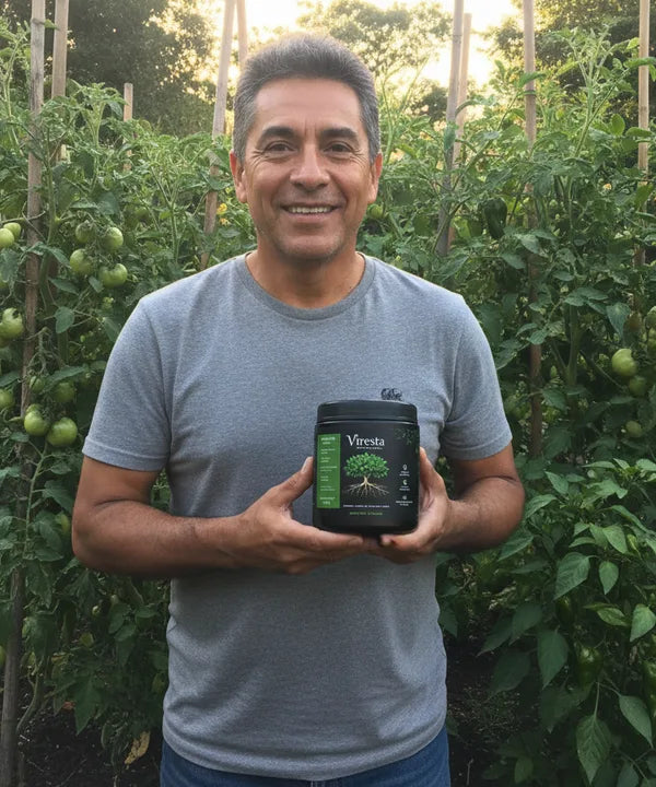 Jorge con Viresta en su huerta